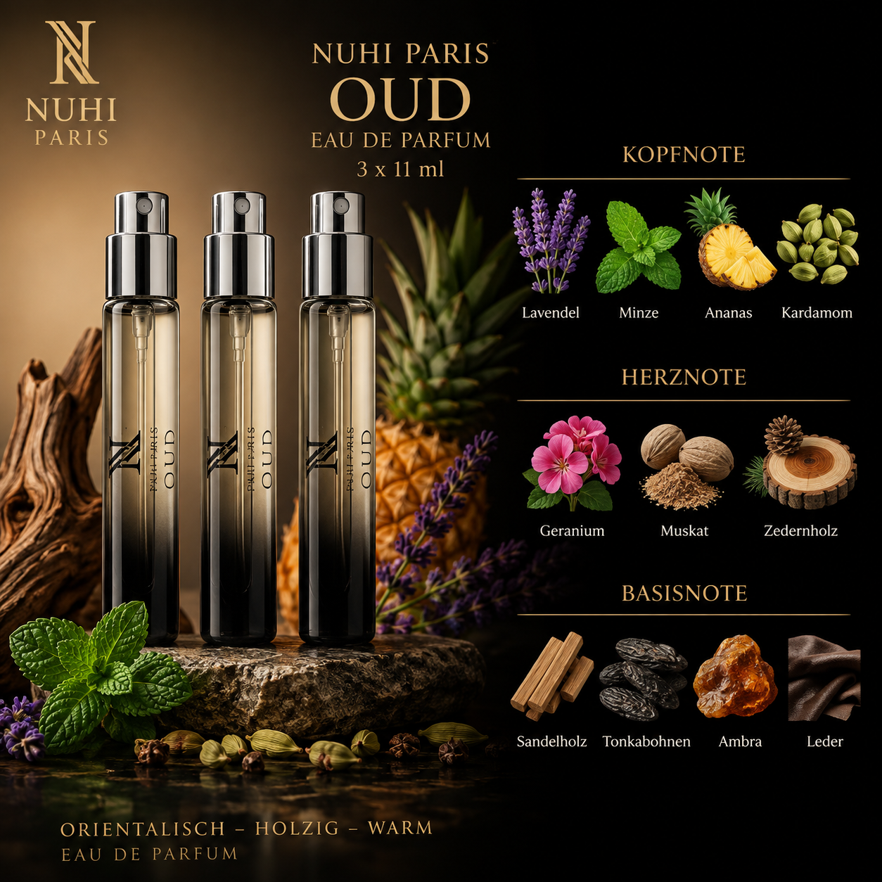 3 x 11 ml NUHI Paris Intense Eau de Parfum