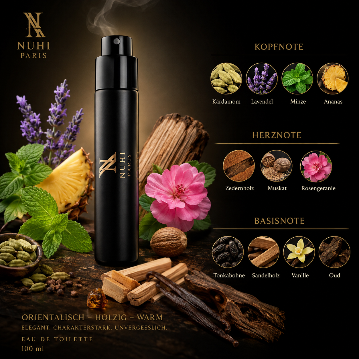 3 x 11 ml NUHI Paris Oud Eau de Parfum